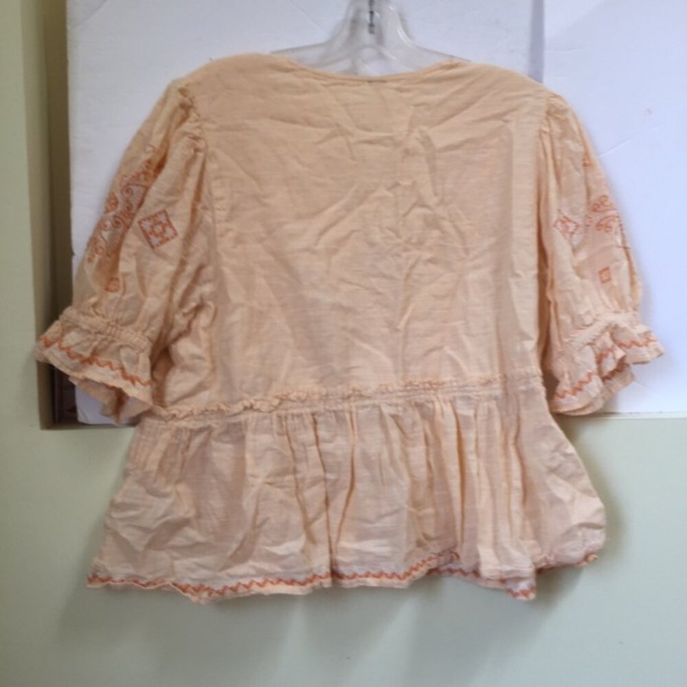 Free People Tallulah Embroidery Boho Crop Cotton Top Blouse XL Flowy Puff Sleeve - Picture 4 of 16